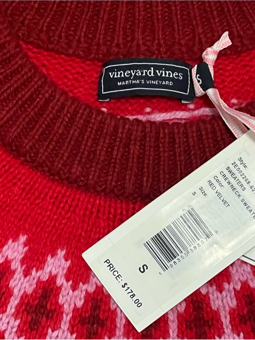 Vineyard Vines Red & Pink Fair Isle Crewneck Sweater - Picture 3 of 5